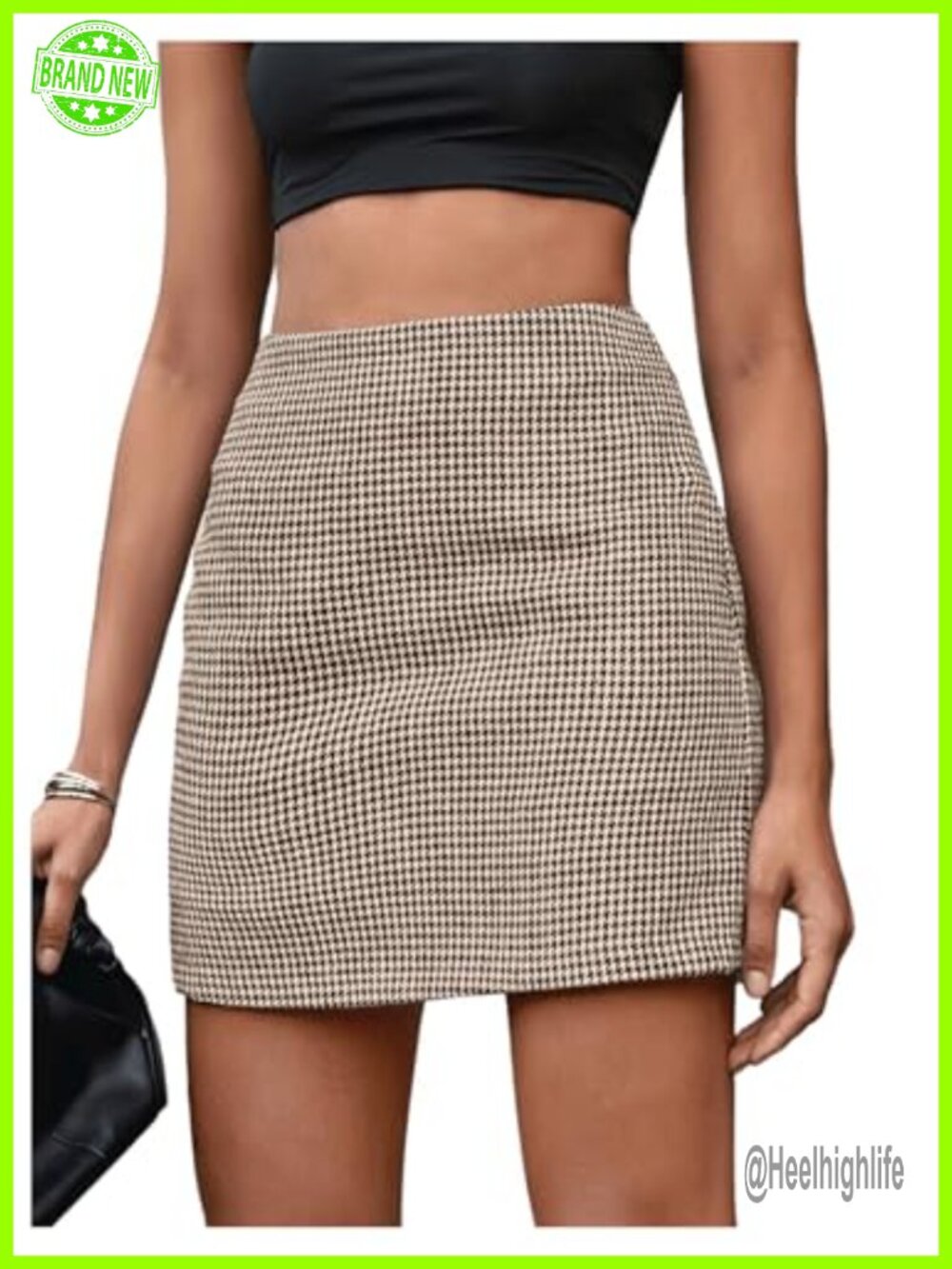 Women's Houndstooth High Waist Mini Skirt Bodycon Pencil Office Wear
